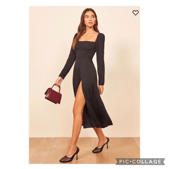Reformation 8 Sigmund Long Sleeve Midi Dress Leg Slit - Picture 1 of 13